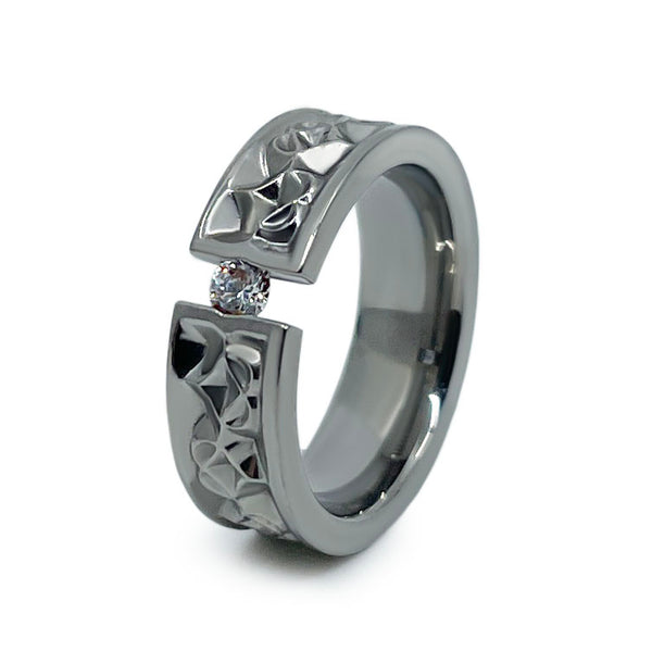 Amore tension set gemstone Titanium ring