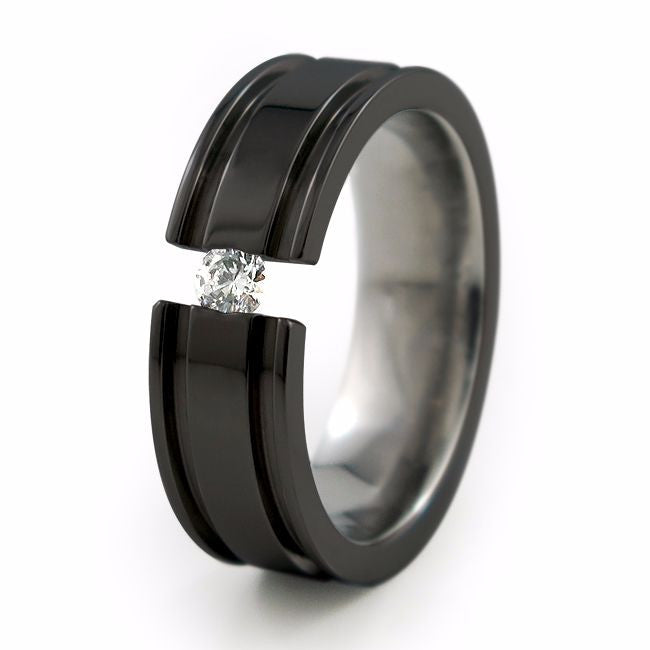 Black Wedding Band - Titanium Wedding Ring - CZ - Men's Wedding Ring - -  Lucky Love Rings