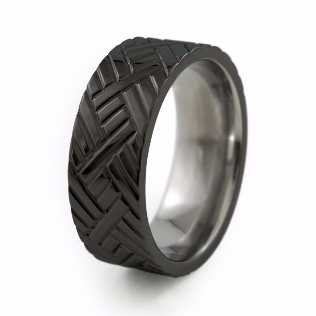 Chevrons - Men's Carved Black Titanium Ring | Titanium Rings