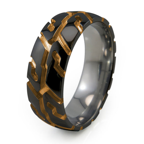 Black Titanium Tire Tread Ring Rose