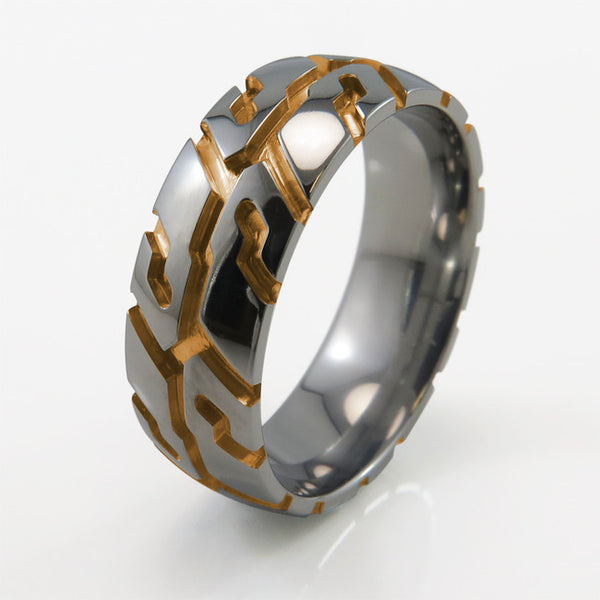 Tire Tread Titanium Ring Yellow