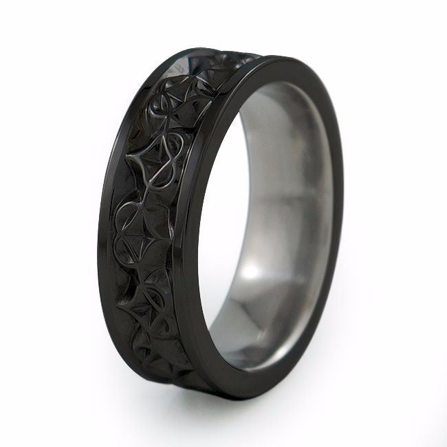 Unique Black Titanium Tire Tread Ring for Men